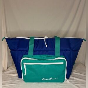 Vintage 90s Spell Out Large Insulated Beach Picnic Cooler Bag Eddie Bauer Blue